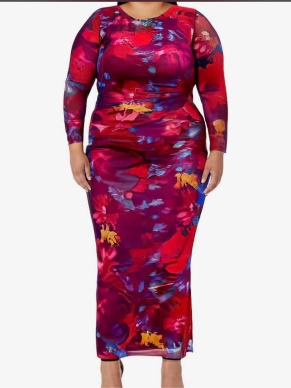 Amazon Plus-Size Long Sleeve Floral Maxi Dress - Red & Purple